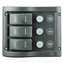 ABS schakelpaneel 12V spatwaterdicht 3 x LED-indicators en autom.zek. 5A 3-pos.