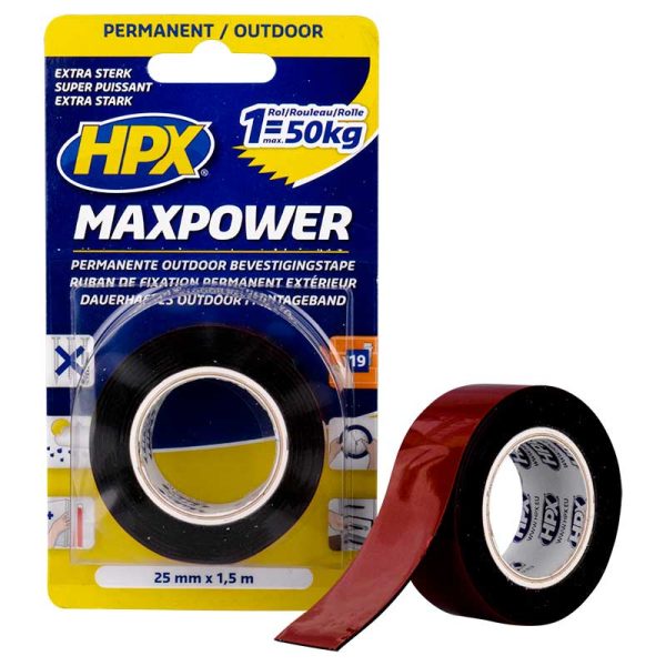 Max Power Outdoor bevestigingstape - zwart 25mm x 1.5m