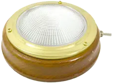 Messing kajuitlamp 4" 12V Teakhout basis