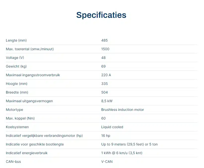 Vetus Electrische voortstuwing 8KW