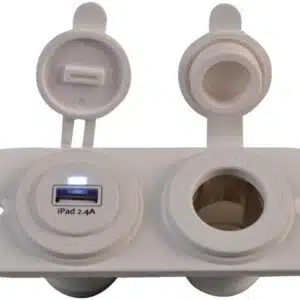 Dubbel flush frame wit met USB 2.4A en 12V stopcontact