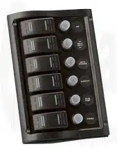 ABS schakelpaneel 12V spatwaterdicht 6x LED-indicators en autom.zek. 5A, 6-pos.